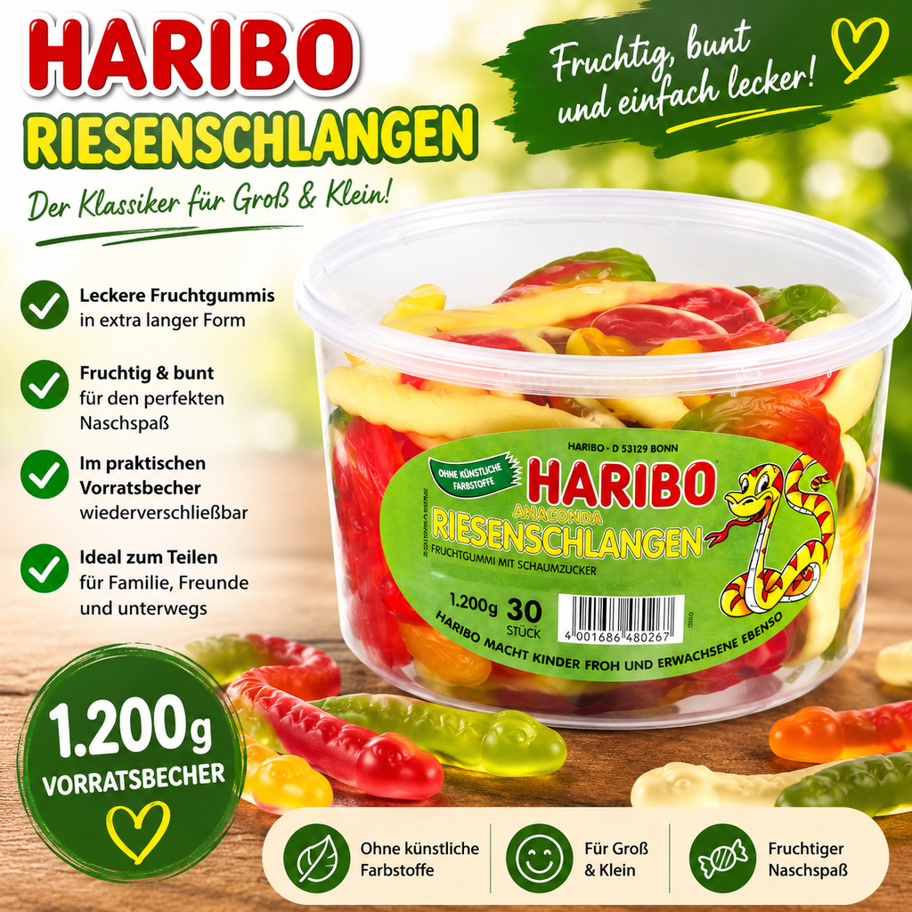 Haribo Riesenschlangen 30 Stück à 40 g - 1,2 kg Dose