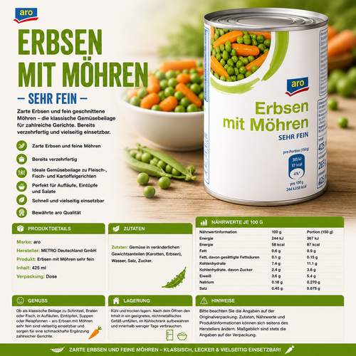 aro Erbsen mit Möhren sehr fein - 425 ml Dose