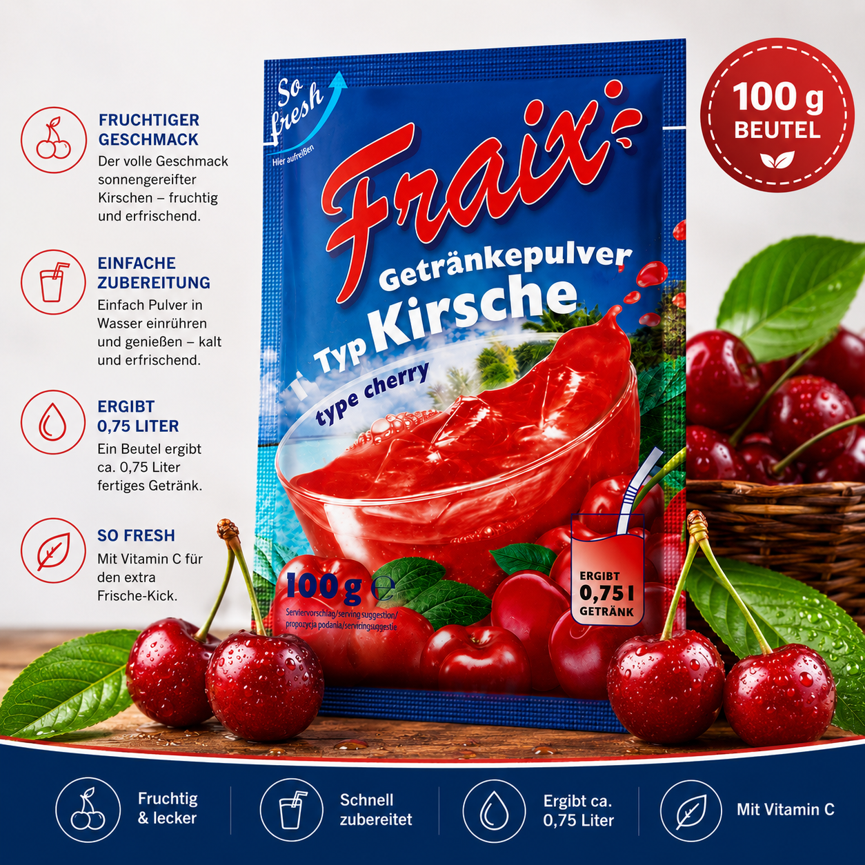 Fraix Kirsche Instant-Getränkepulver 100g