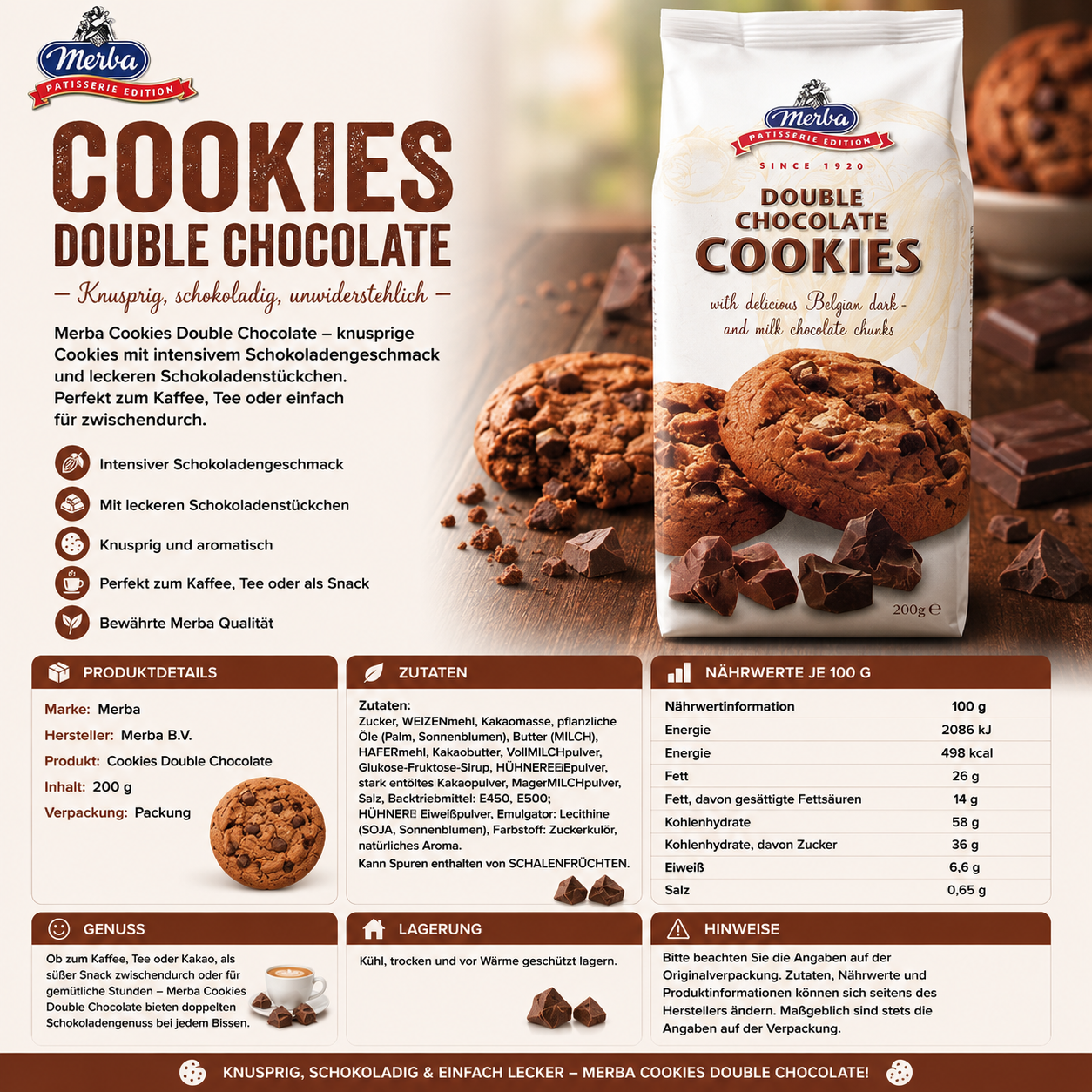Merba Cookies Double Chocolate 200 g Packung