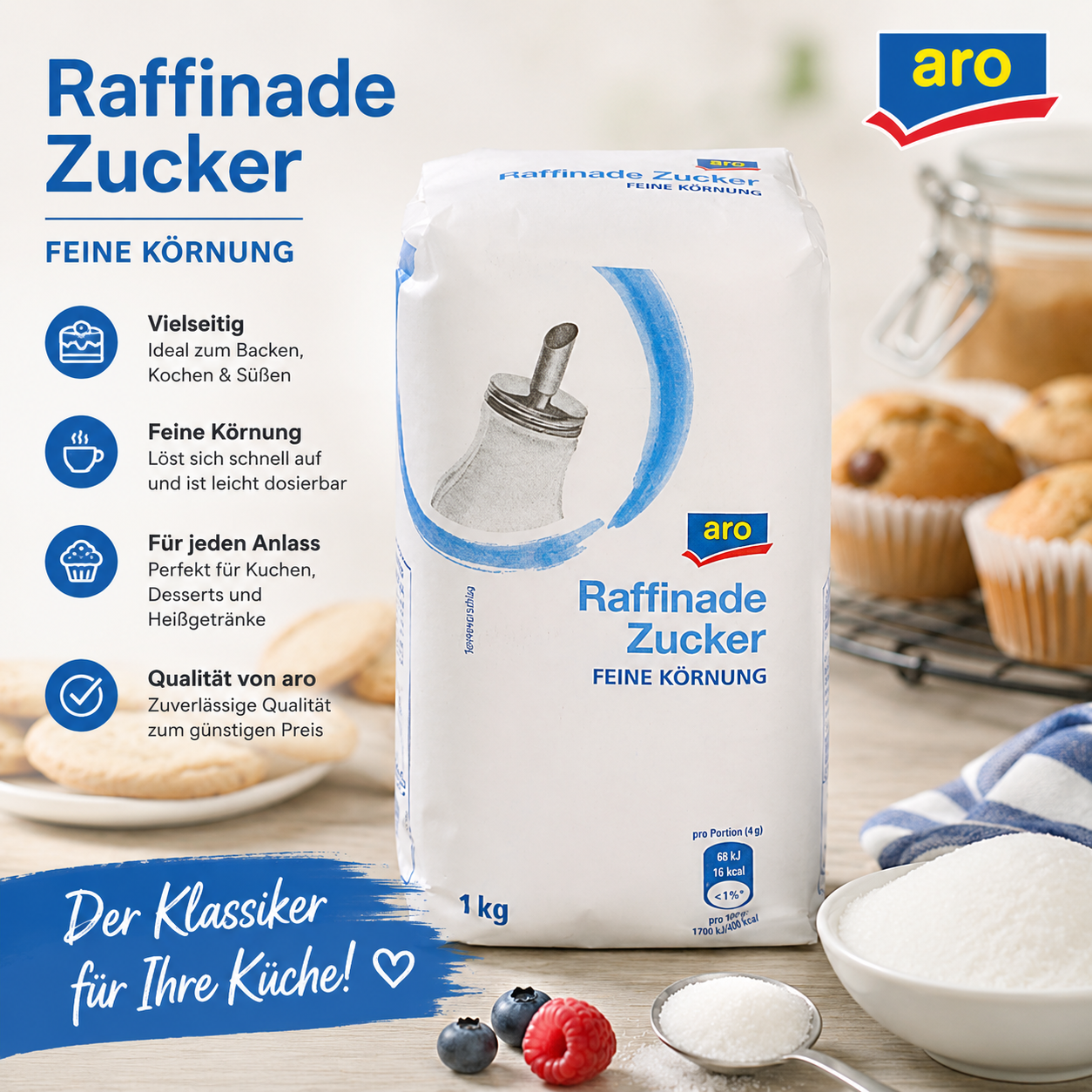 aro Raffinade Zucker - 1 kg Packung