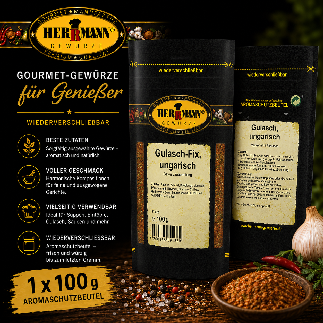 Herrmann Gewürze Gulasch-Fix Gewürzmischung 100g