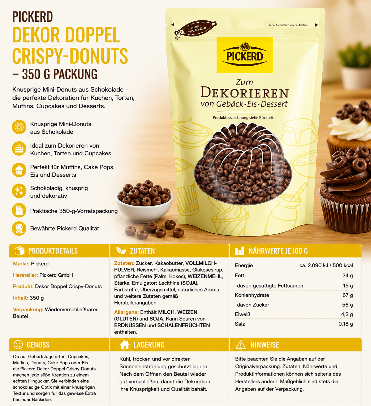Pickerd Dekor Doppel Crispy-Donuts - 350 g Packung