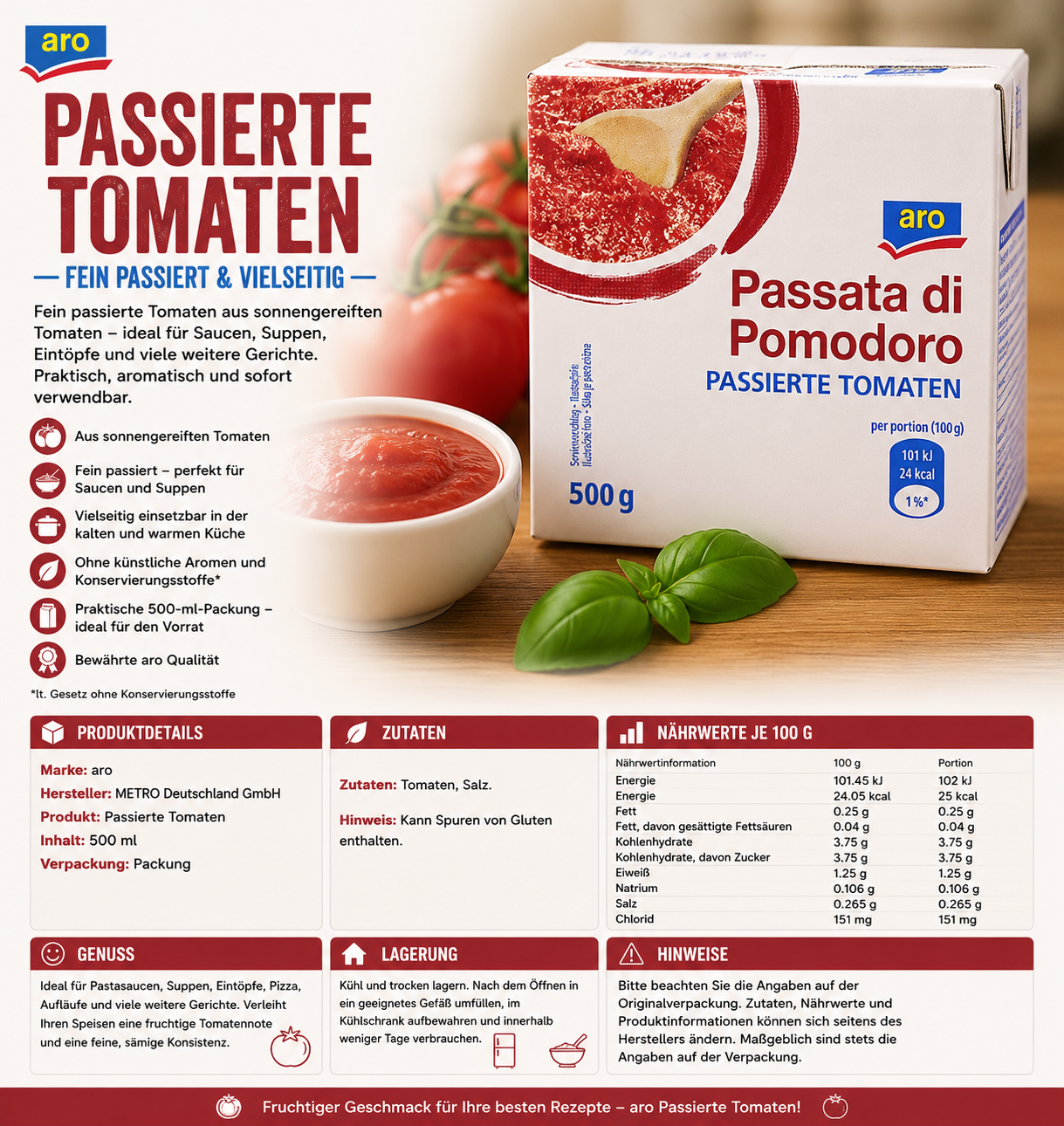 aro Passierte Tomaten – 500 ml Packung