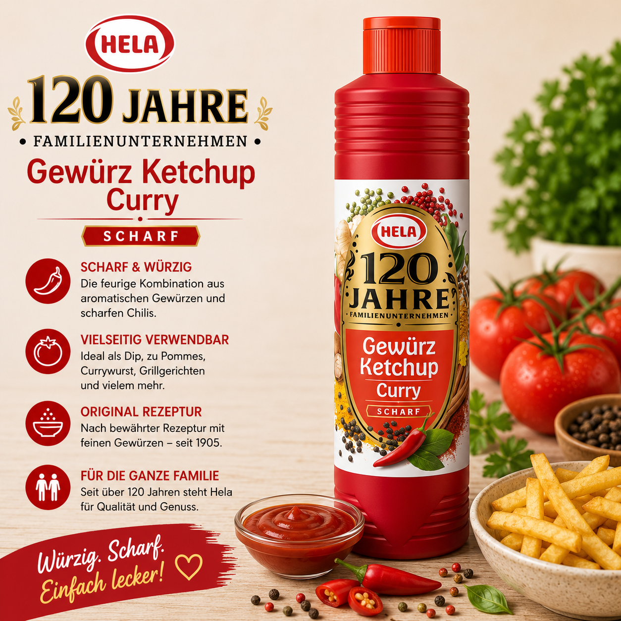 Hela Gewürz Ketchup Curry scharf - 800 ml Flasche