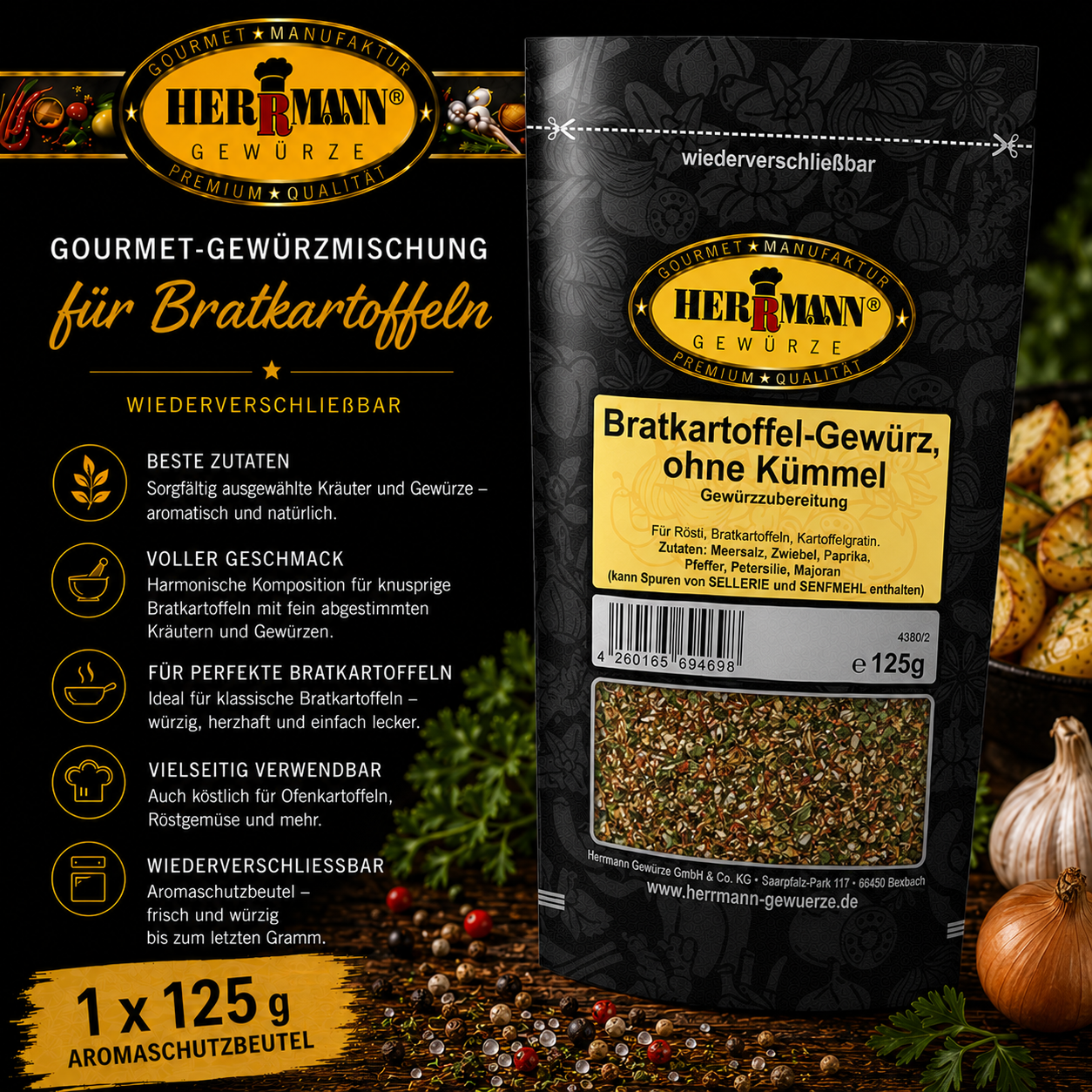 Herrmann Gewürze Bratkartoffelgewürz ohne Kümmel 125g