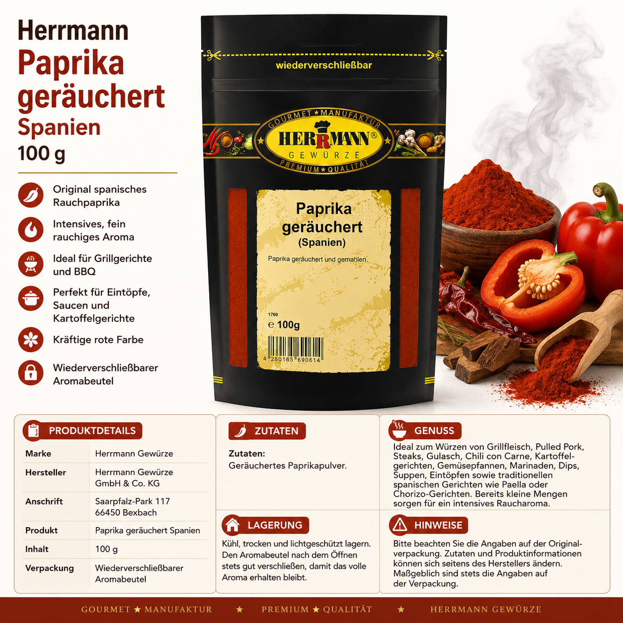Herrmann Gewürze geräucherte Paprika (Spanien) 100g