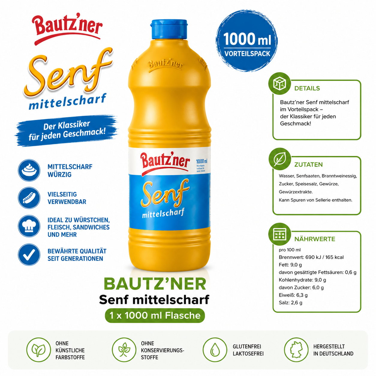 Bautzner Senf 1l Flasche