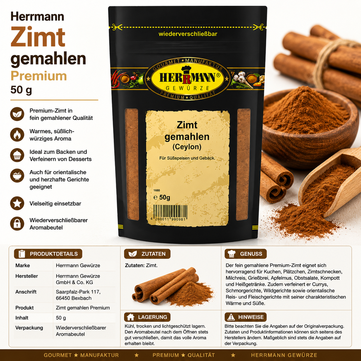 Herrmann Gewürze Ceylon-Zimt 50g