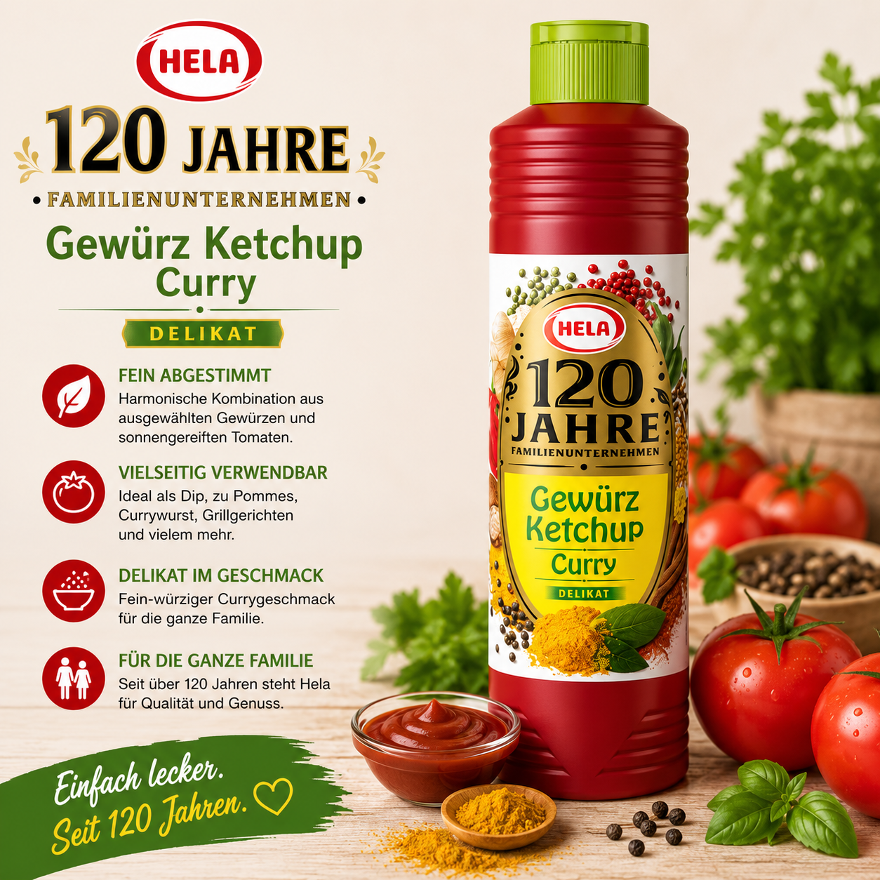 Hela Gewürz Ketchup Curry delikat - 800 ml Flasche