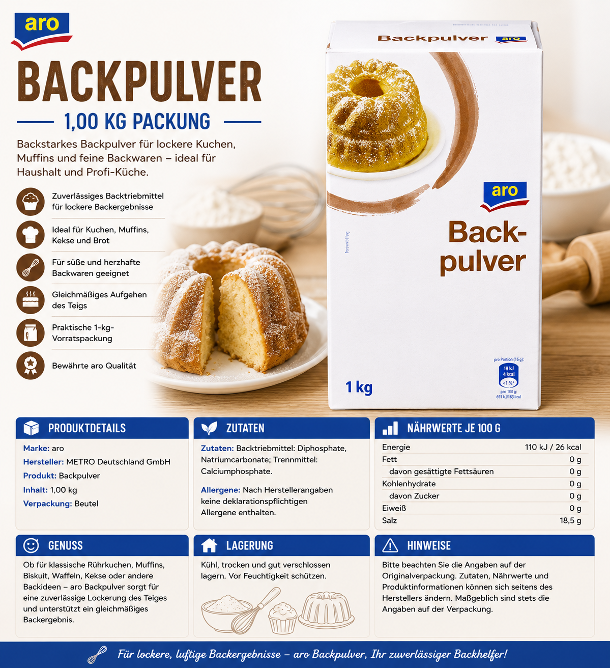 aro Backpulver - 1,00 kg Packung