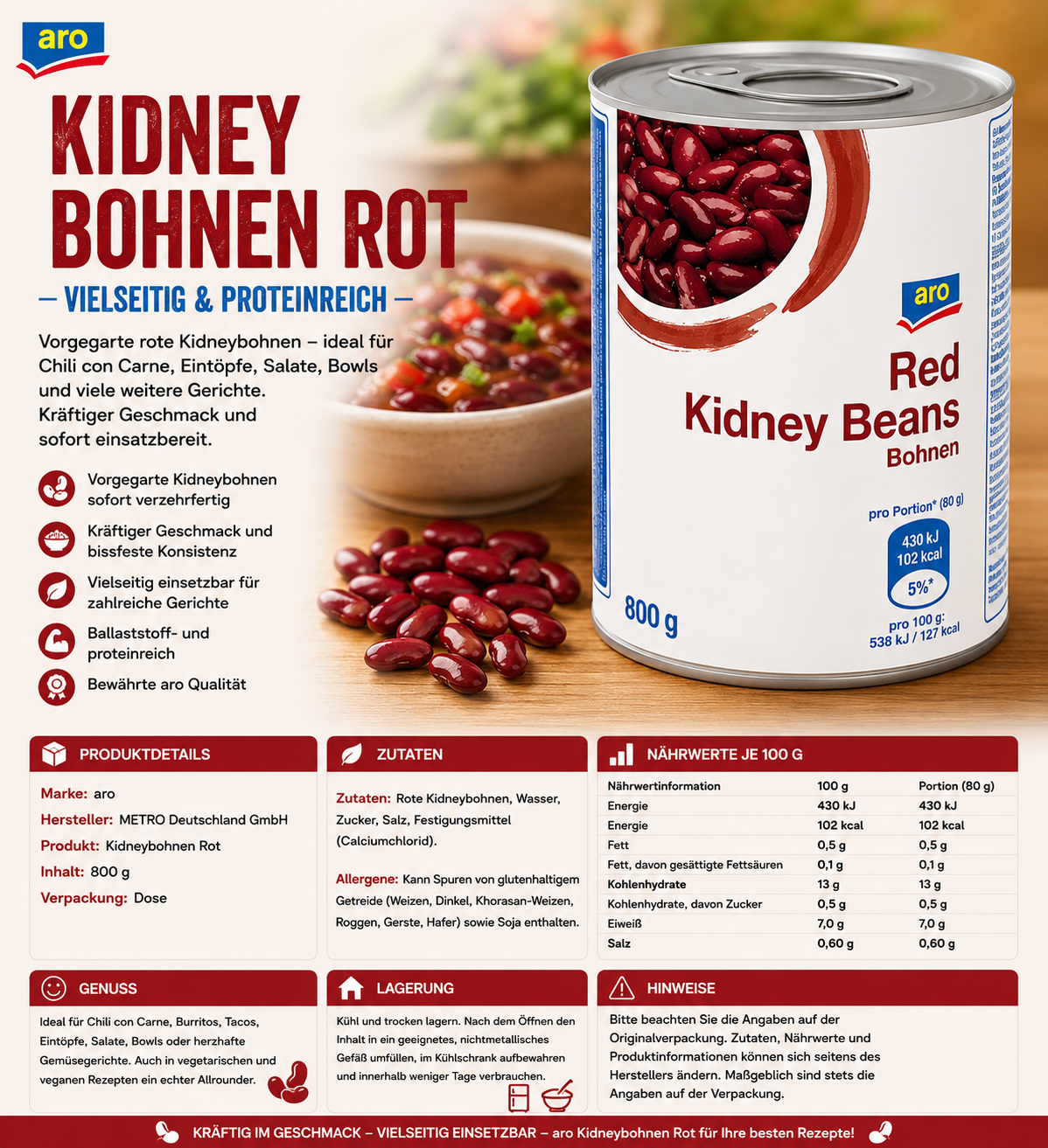aro Kidneybohnen Rot - 800 g Dose