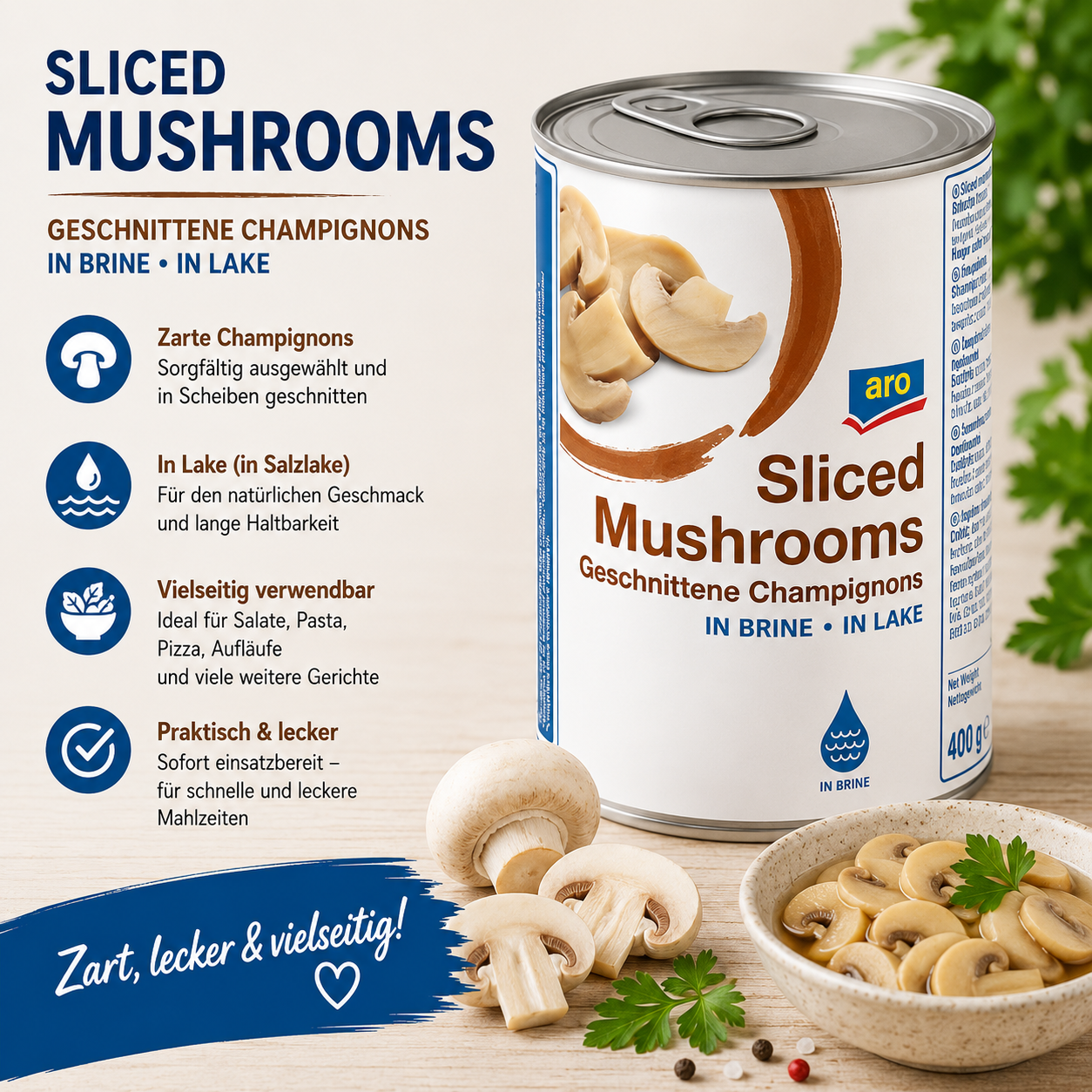 aro Champignons 3. Wahl geschnitten ATG 230 g - 425 ml Dose