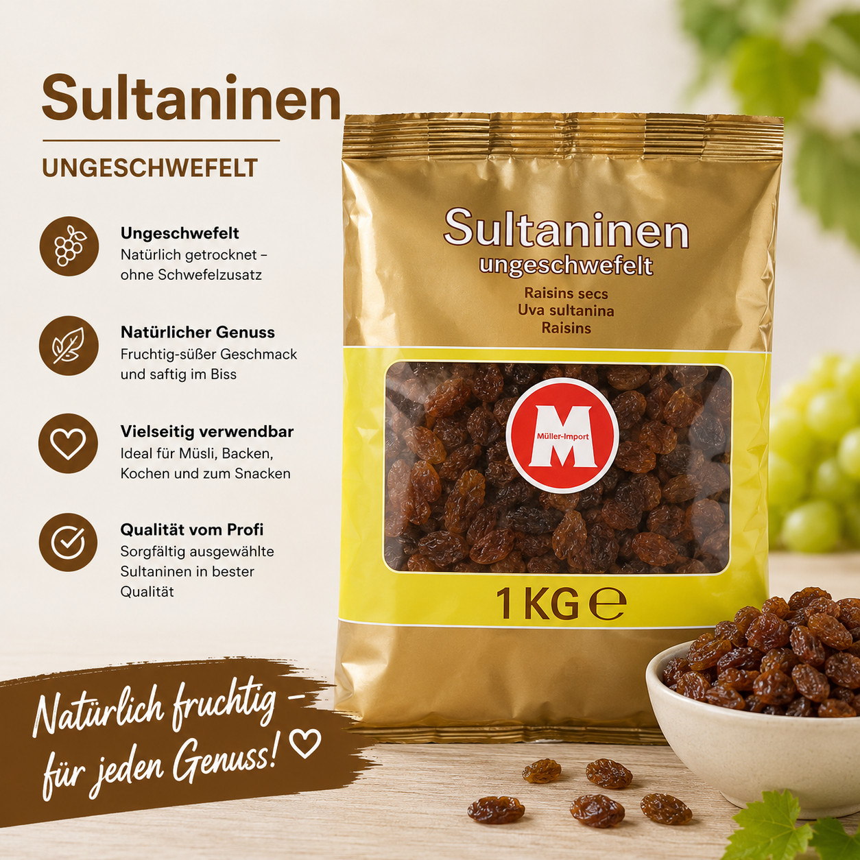 Märsch Sultaninen ungeschwefelt – 1 kg Beutel