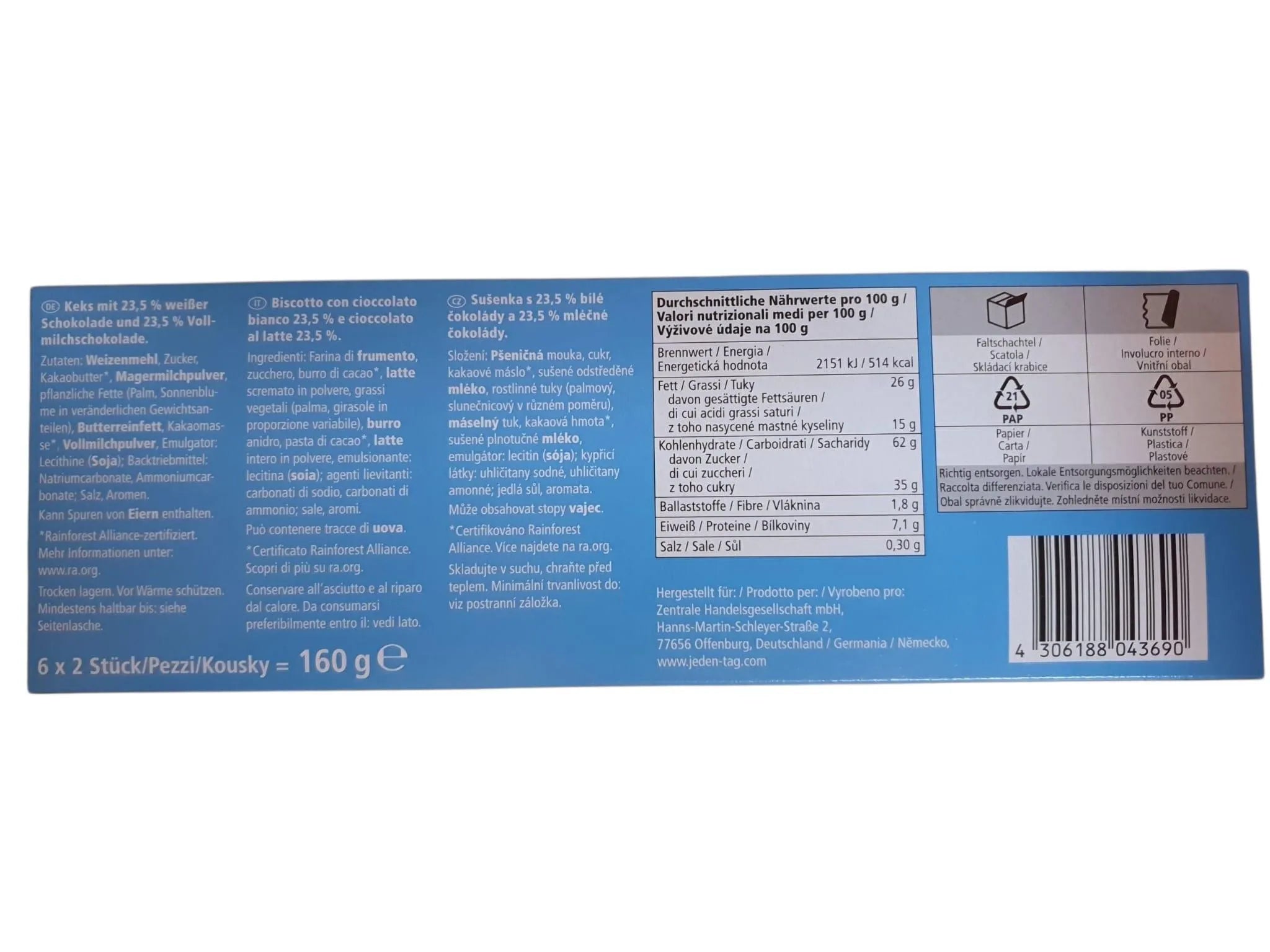 Jeden Tag Double Chocolate Biscuits 6x2 Stück 160g