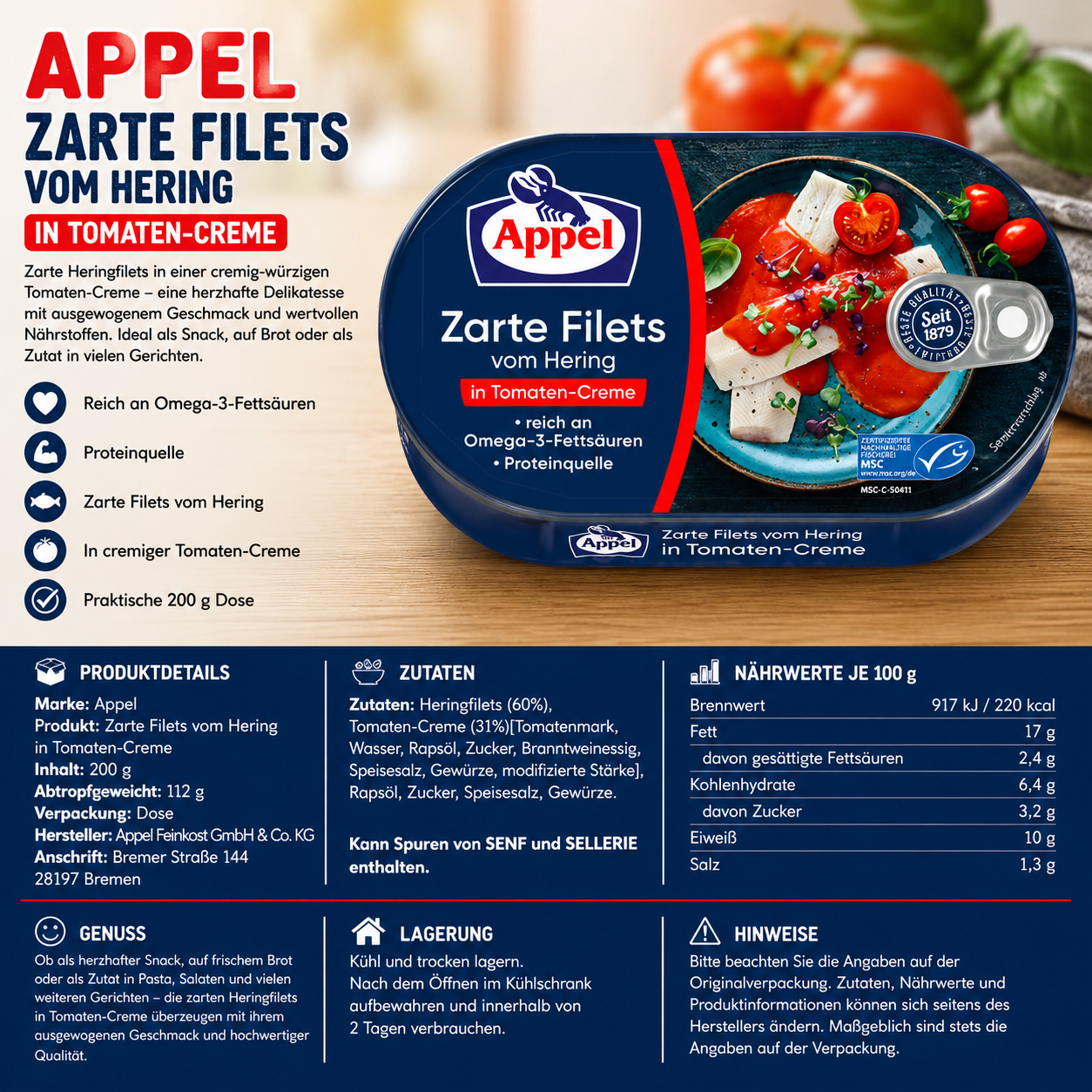 Appel MSC Heringsfilet Tomate - 200 g Dose