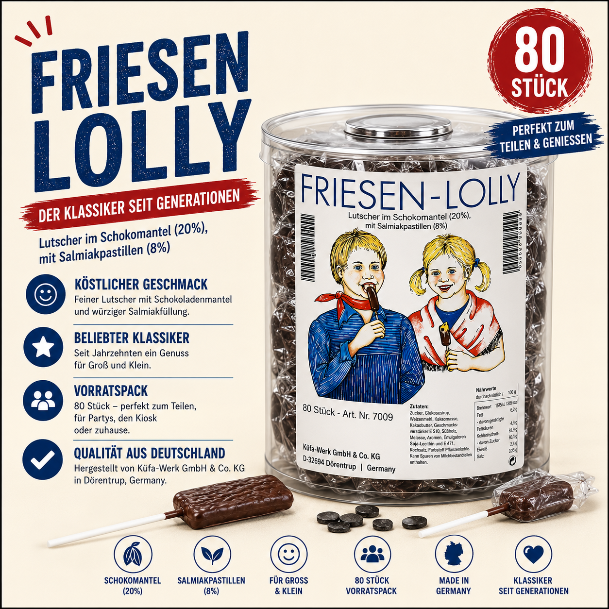 Küfa Friesen Lolly im Schokomantel 80Stk.