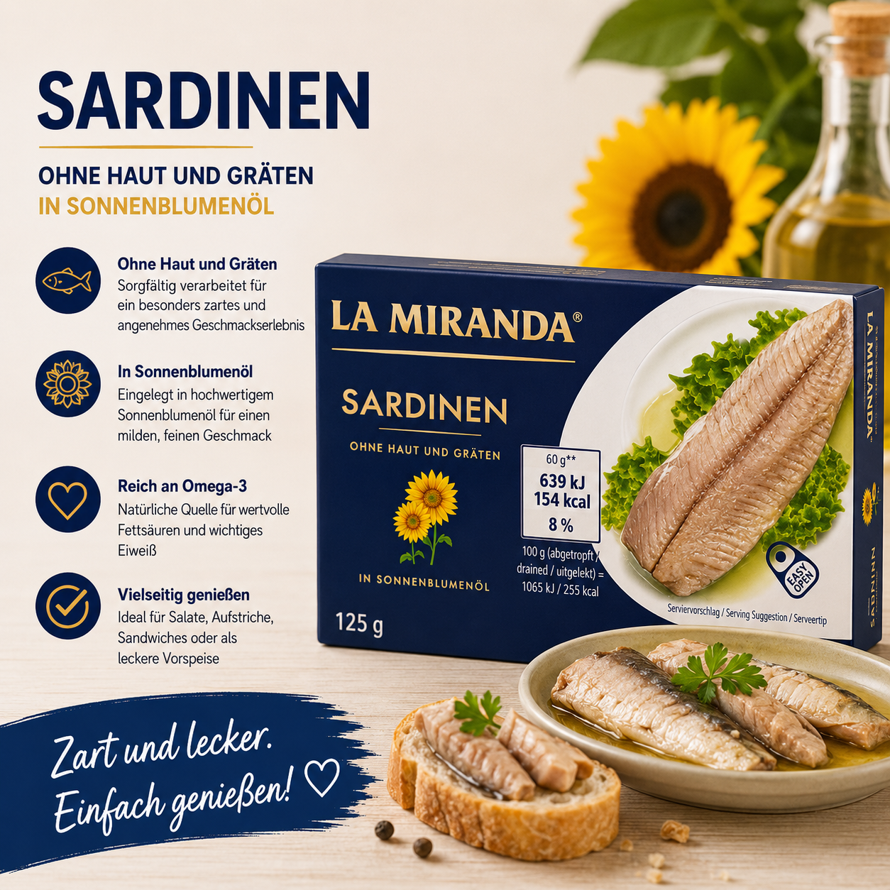 La Miranda Sardinen ohne Haut & ohne Gräten - 125 g Dose