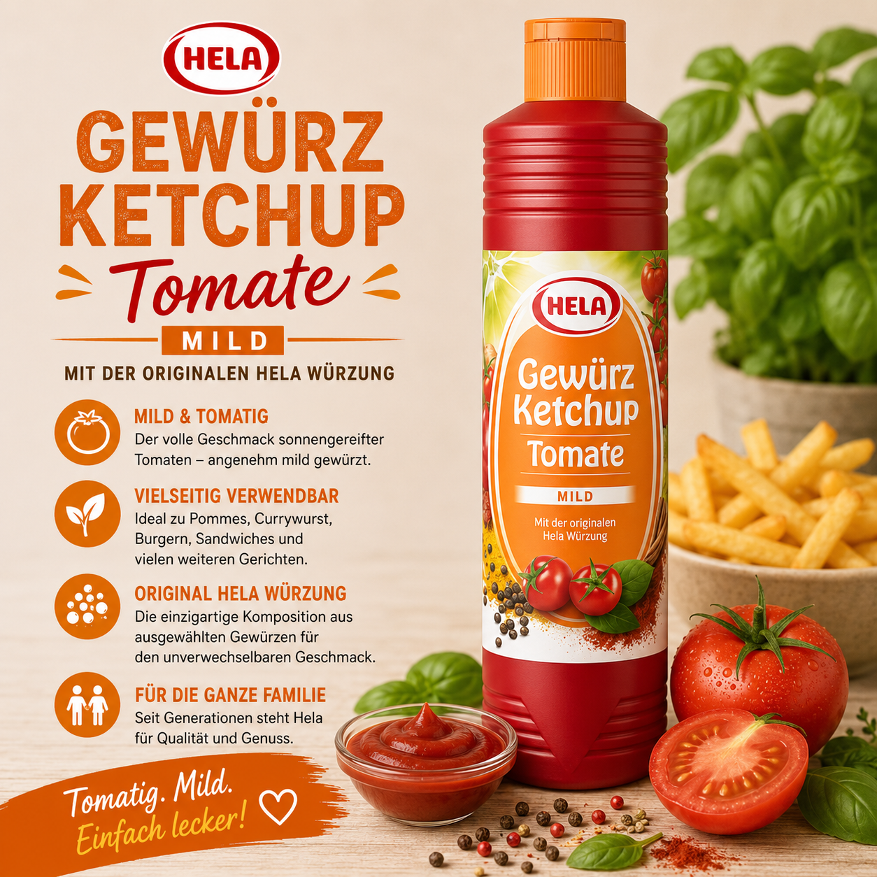 Hela Gewürz Ketchup Tomate mild - 800 ml Flasche