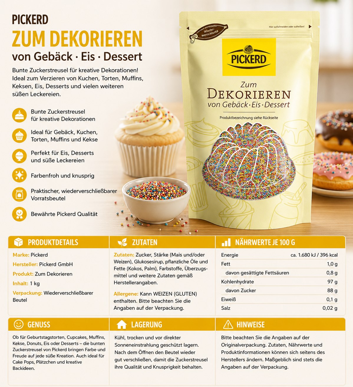 Pickerd Dekor Regenbogen-Perlchen - 1 kg Packung