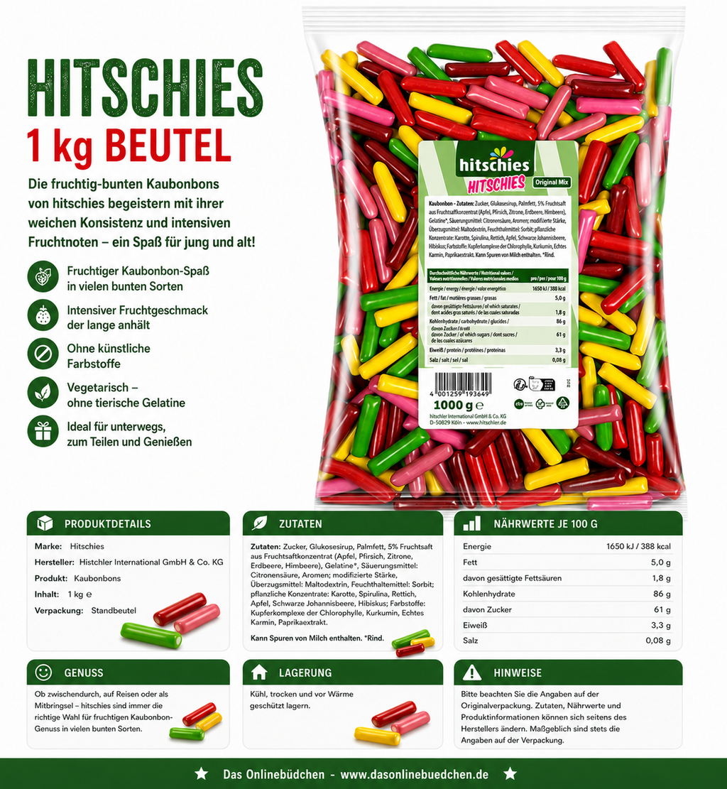 Hitschler Hitschies Kaubonbon Original Mix – 1 kg Beutel