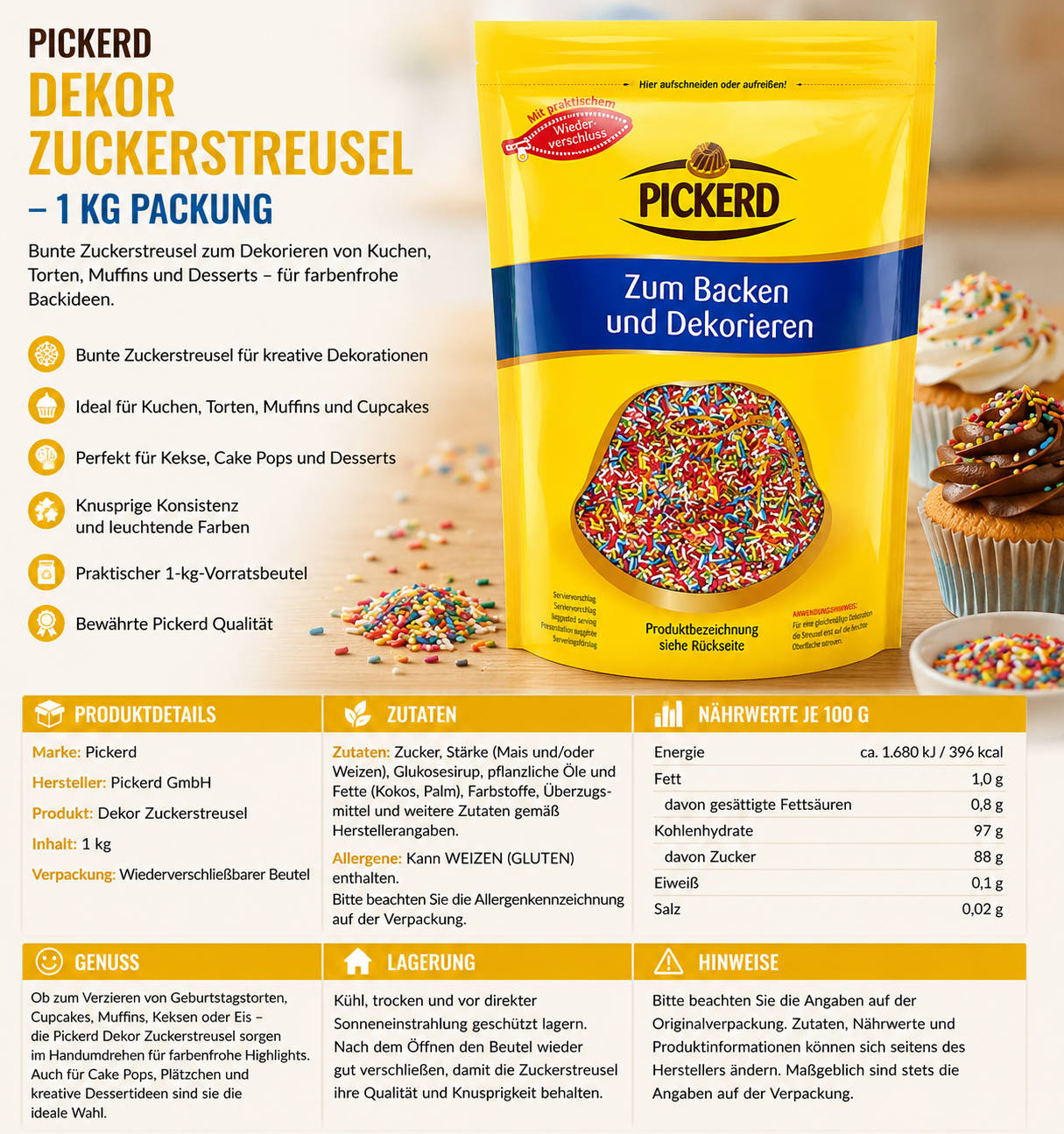 Pickerd Dekor Zuckerstreusel - 1 kg Packung