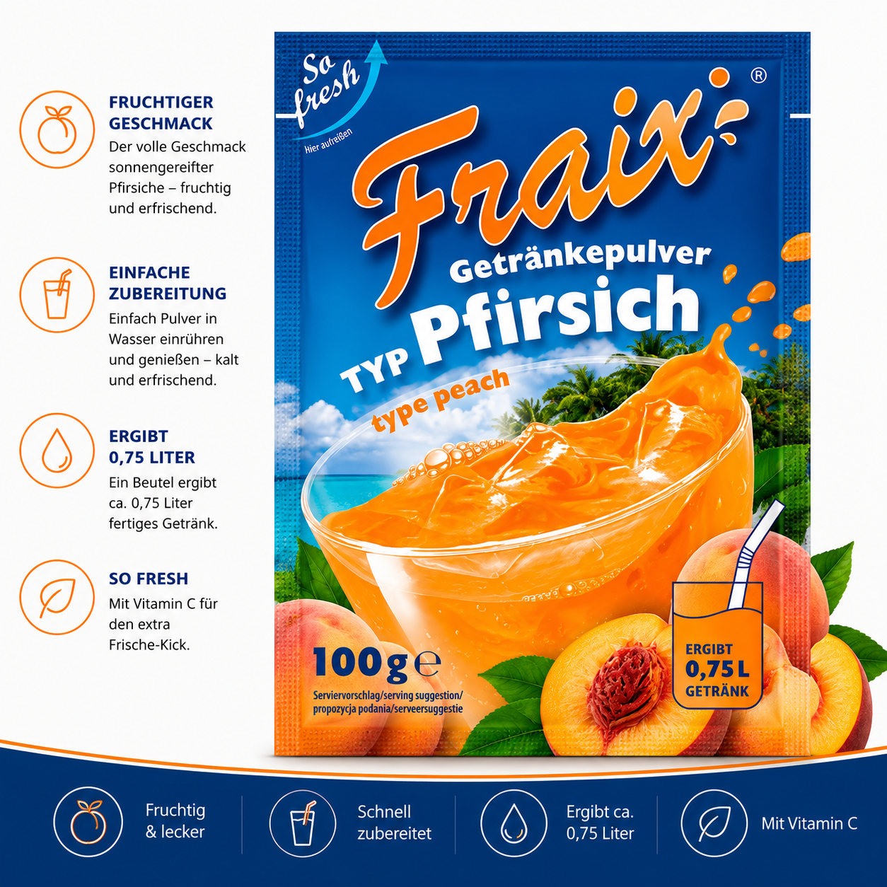 Fraix Pfirsich Instant-Getränkepulver 100g