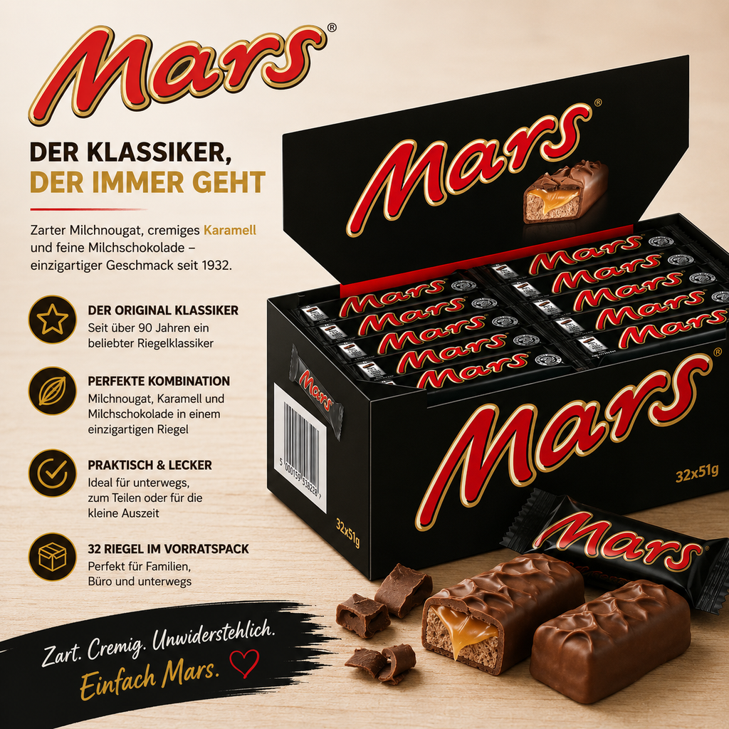 Mars Schokoriegel – 32 × 51 g Vorteilspack
