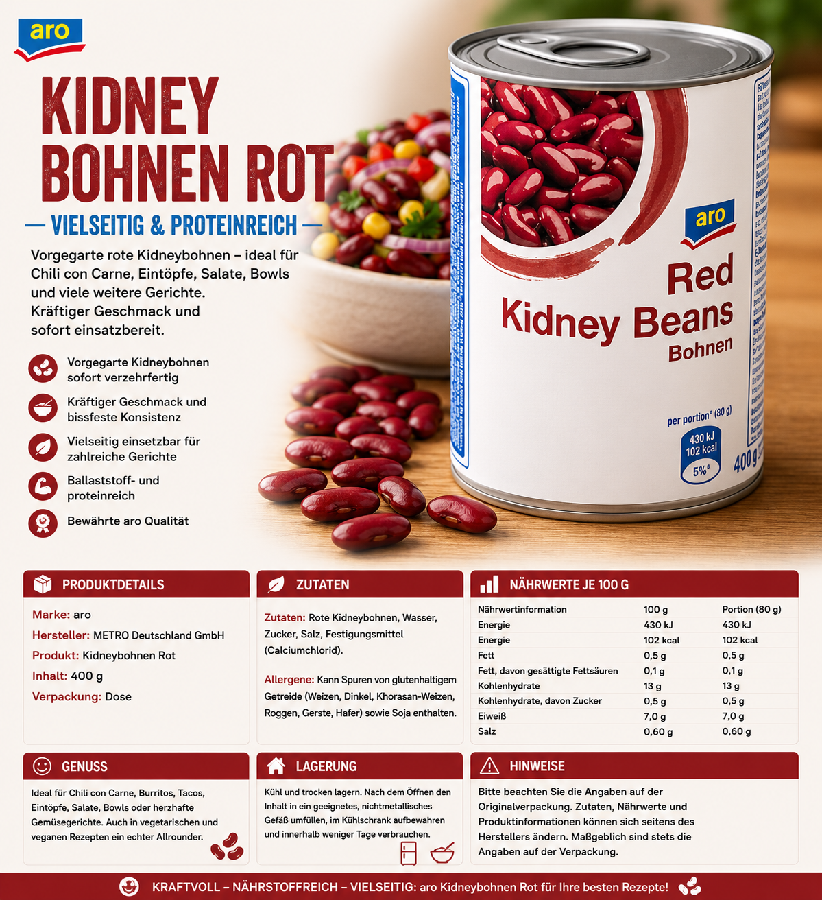 aro Kidneybohnen Rot - 400 g Dose