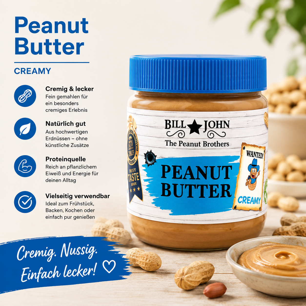 Bill & John Erdnussbutter Creamy - 350 g Dose